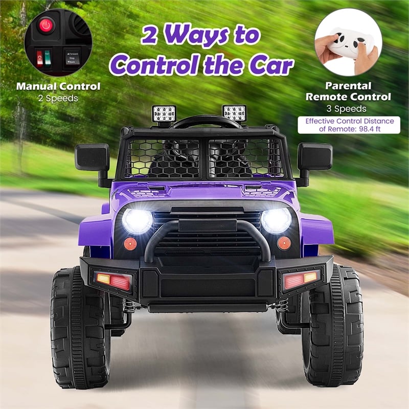 12V Kids Ride On Truck Car Electric Vehicle Remote Purple