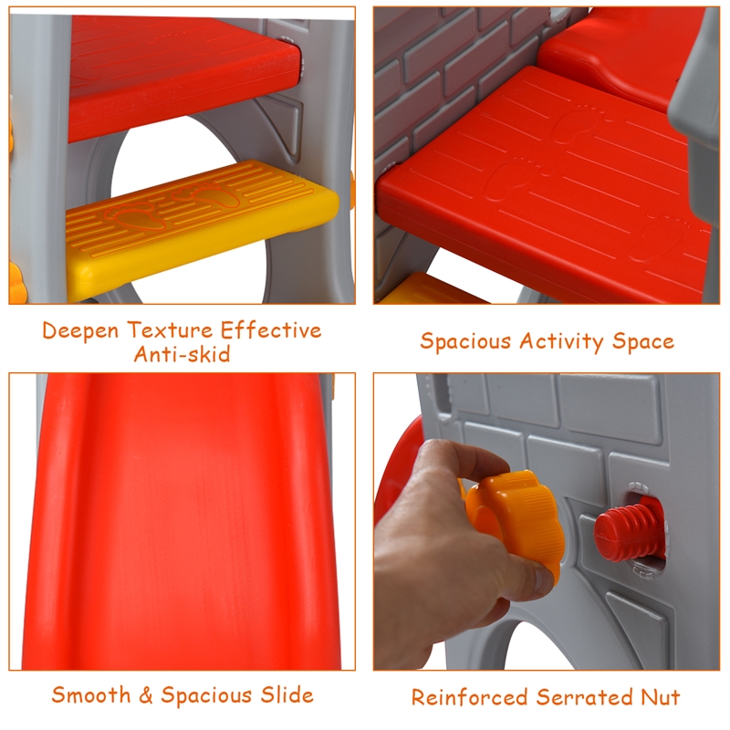 Children Climber Slide Set w/ Basketball Hoop and Telescope Toy