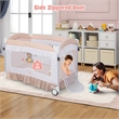 Portable Baby Crib Cradle  Bassinet Changing Pad Mosquito Net Light Pink
