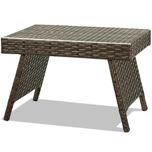 Patio Folding Wicker Side Coffee Table Poolside Garden Lawn Bistro Brown