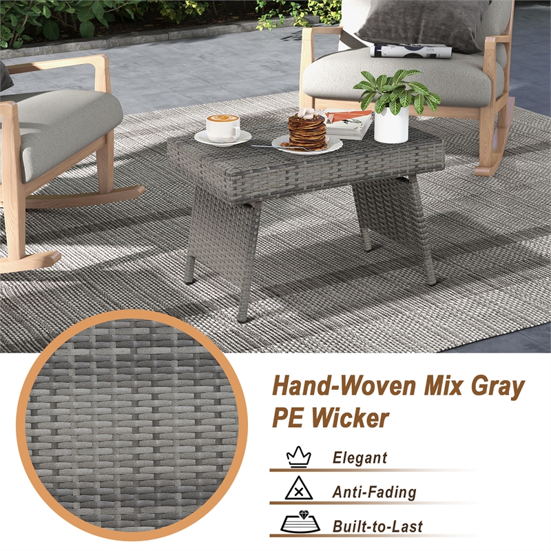 Patio Folding Wicker Side Coffee Table Poolside Garden Lawn Bistro Grey