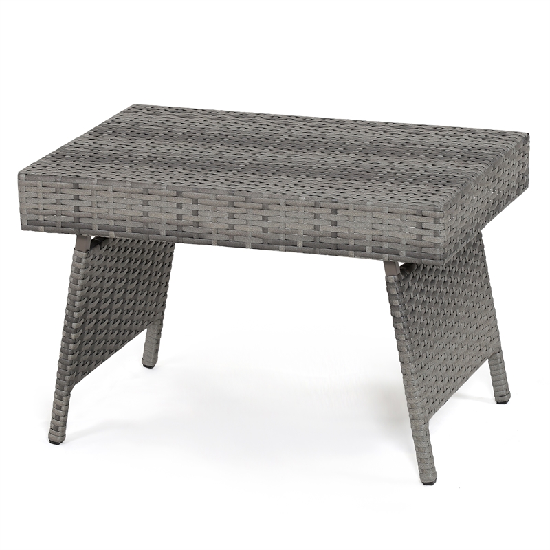 Patio Folding Wicker Side Coffee Table Poolside Garden Lawn Bistro Grey
