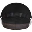 Patio Rattan Daybed Cushioned Sofa Adjustable Table Top Canopy Black