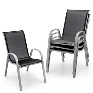 Set of 4 Patio Dining Chairs Stackable Armrest Space Saving Garden Black