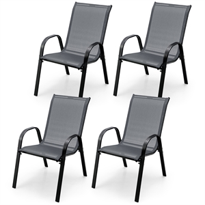 Set of 4 Patio Dining Chairs Stackable Armrest Space Saving Garden Grey