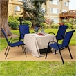 Set of 4 Patio Dining Chairs Stackable Armrest Space Saving Garden Navy