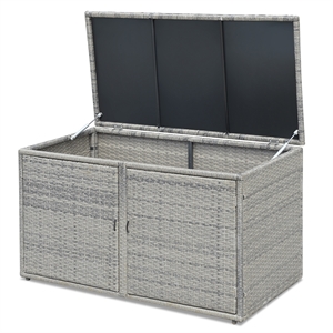88 Gallon Garden Patio Rattan Storage Container Box Bin Shelf Gray