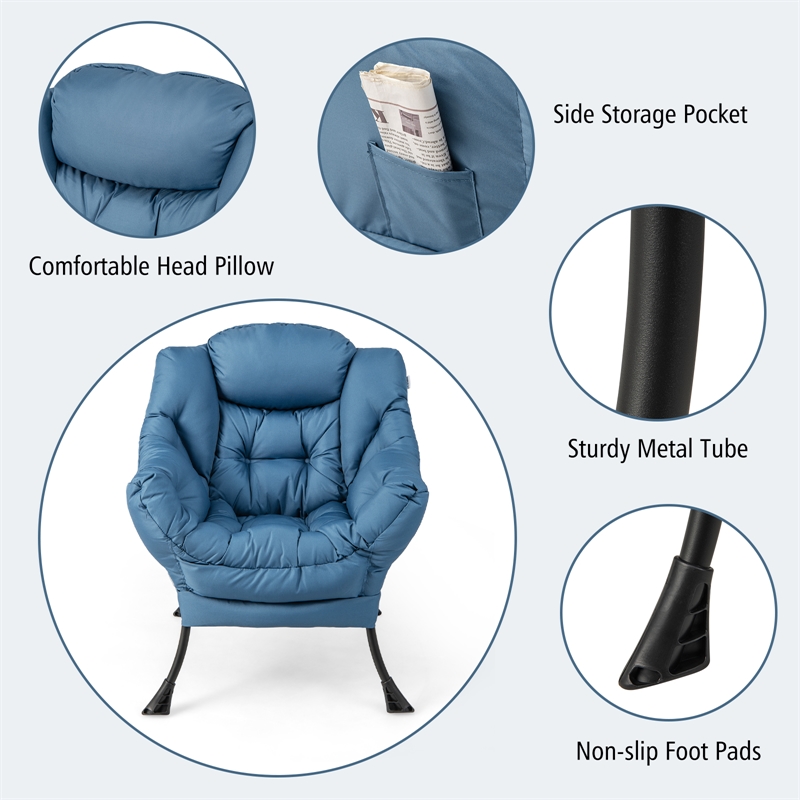 Lazy Sofa Chair Accent Leisure Armchair with Folding Footrest Blue