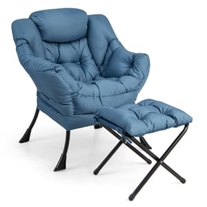 Lazy Sofa Chair Accent Leisure Armchair with Folding Footrest Blue