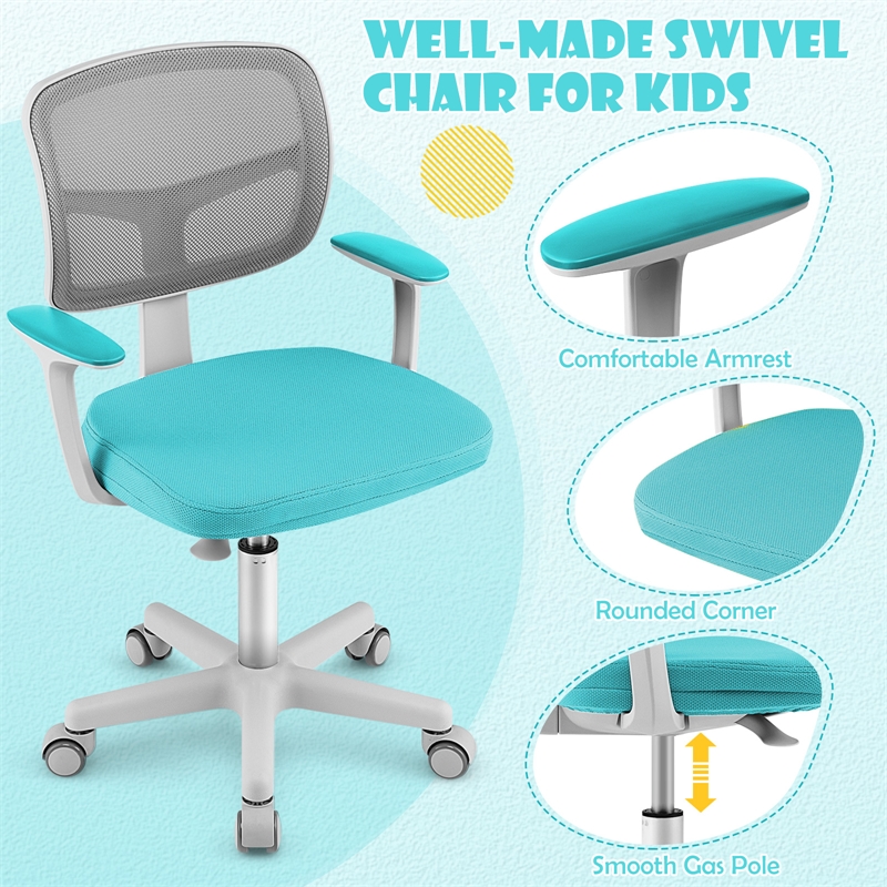 Kids Adjustable Height Children Study Chair w/Auto Brake Casters Green