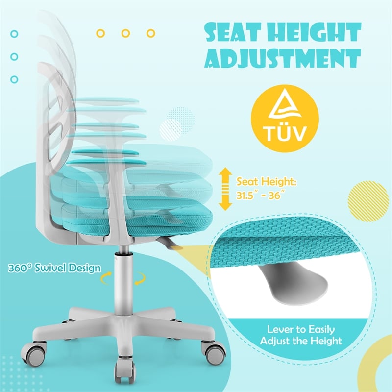 Kids Adjustable Height Children Study Chair w/Auto Brake Casters Green