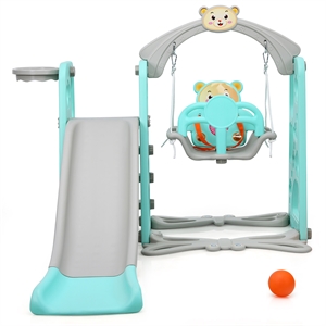 4 in 1 Toddler Climber and Swing Set w/ Basketball Hoop and Ball Green