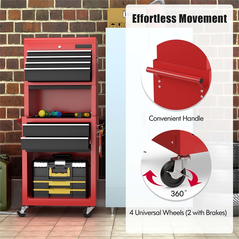 High Capacity 6 Drawer Rolling Tool Chest Storage Cabinet Toolbox