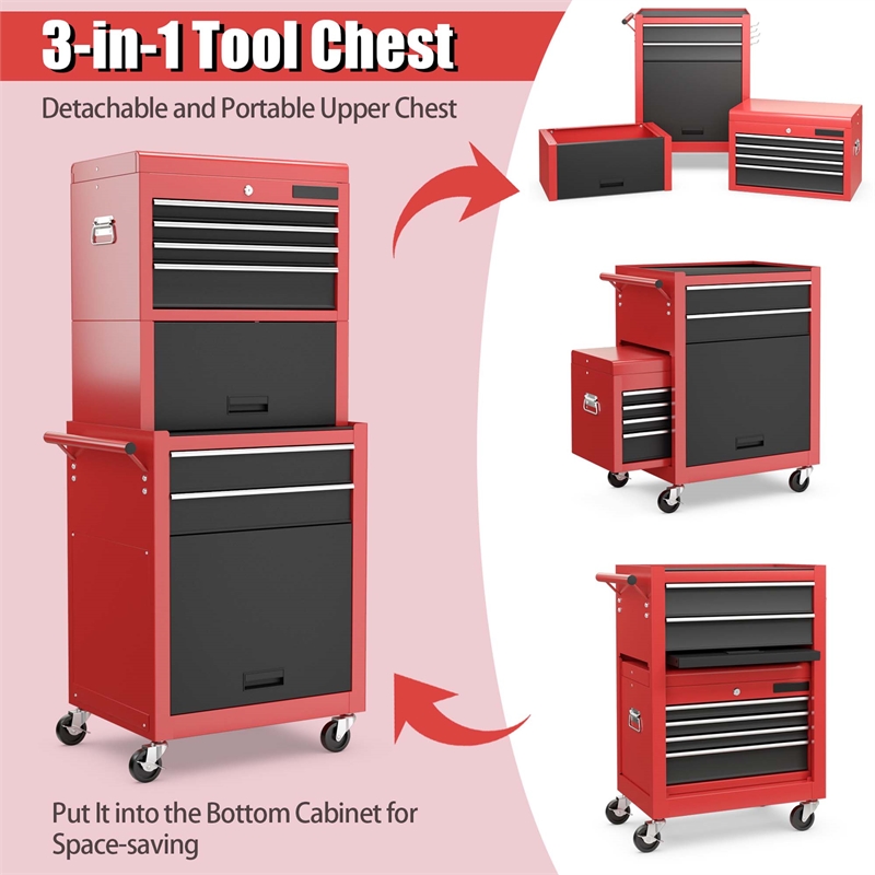 High Capacity 6 Drawer Rolling Tool Chest Storage Cabinet Toolbox