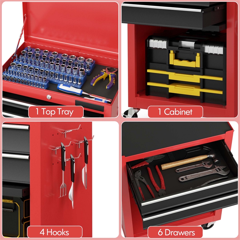 High Capacity 6 Drawer Rolling Tool Chest Storage Cabinet Toolbox
