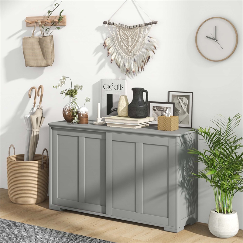 Kitchen Storage Cabinet Sideboard Buffet Cupboard Wood Sliding Door Gray