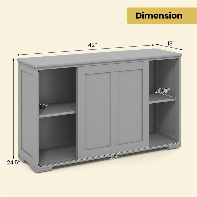 Kitchen Storage Cabinet Sideboard Buffet Cupboard Wood Sliding Door Gray