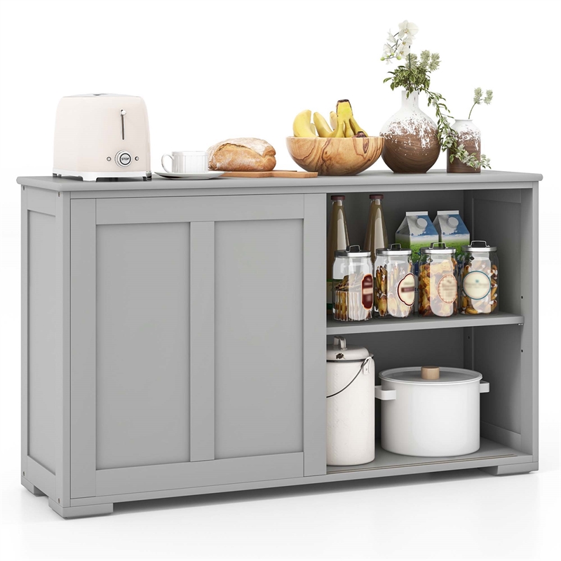Kitchen Storage Cabinet Sideboard Buffet Cupboard Wood Sliding Door Gray