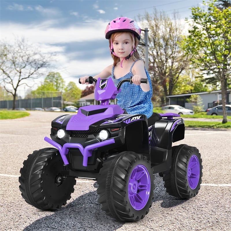 12V Kids 4 Wheeler ATV Quad Ride On Car w/ LED Lights Music USB Purple