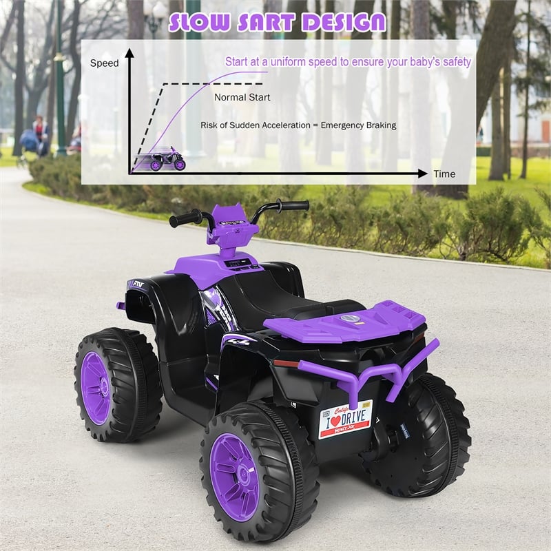 12V Kids 4 Wheeler ATV Quad Ride On Car w/ LED Lights Music USB Purple