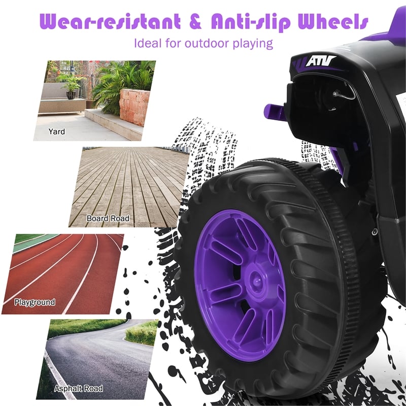 12V Kids 4 Wheeler ATV Quad Ride On Car w/ LED Lights Music USB Purple