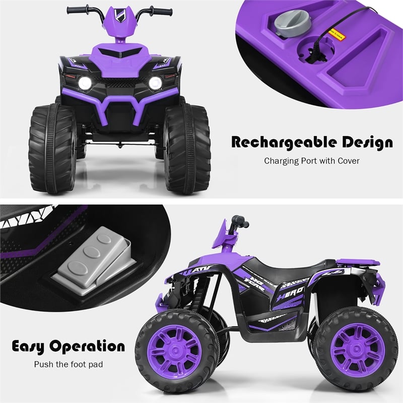 12V Kids 4 Wheeler ATV Quad Ride On Car w/ LED Lights Music USB Purple