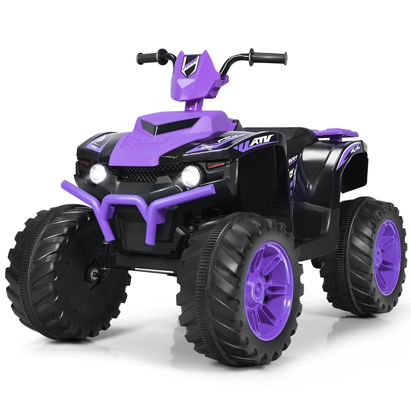 12V Kids 4 Wheeler ATV Quad Ride On Car w/ LED Lights Music USB Purple