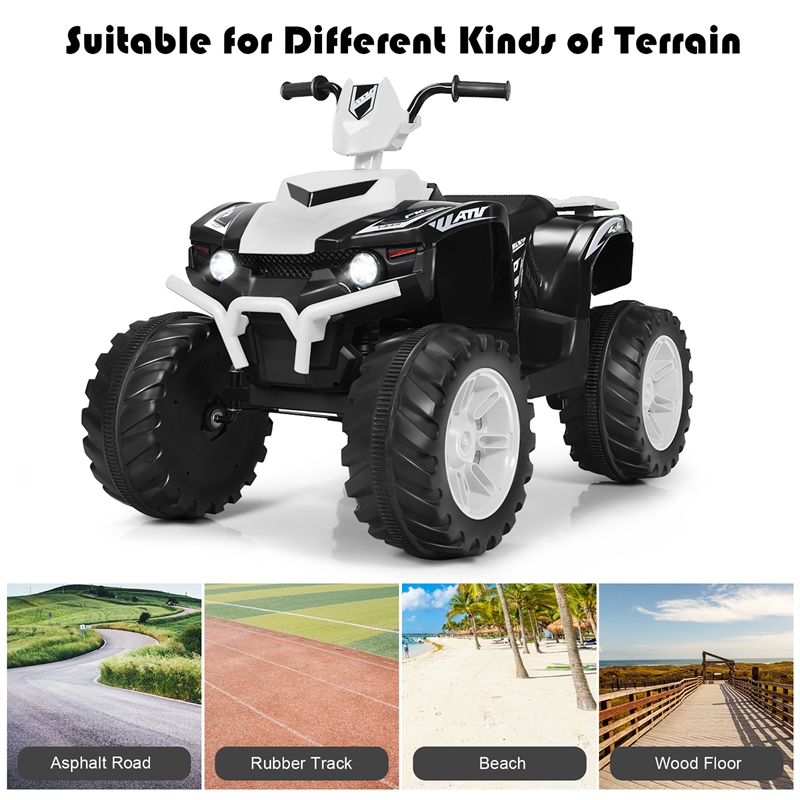 12V Kids 4 Wheeler ATV Quad Ride On Car w/ LED Lights Music USB White