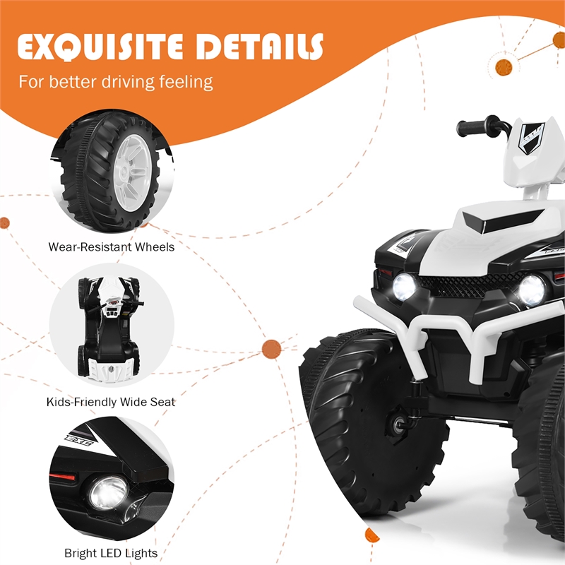 12V Kids 4 Wheeler ATV Quad Ride On Car w/ LED Lights Music USB White