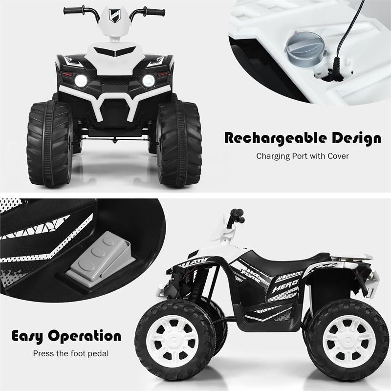 12V Kids 4 Wheeler ATV Quad Ride On Car w/ LED Lights Music USB White