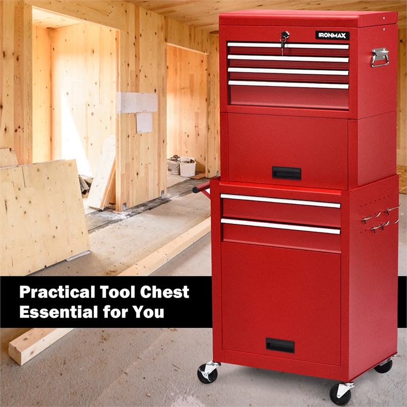 High Capacity 6 Drawer Rolling Tool Chest Storage Cabinet Toolbox Red
