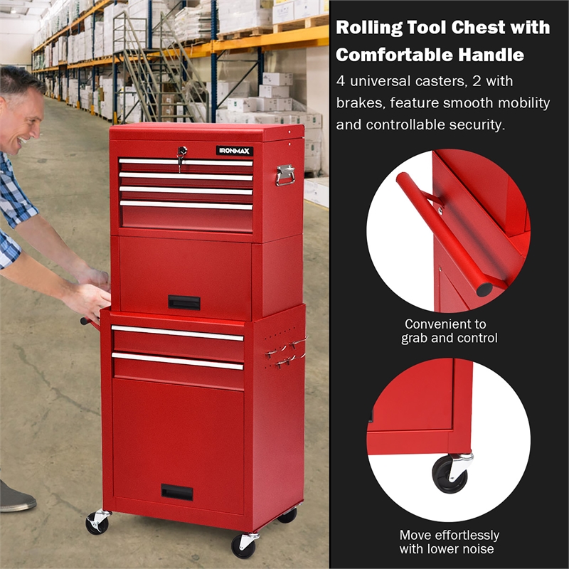 High Capacity 6 Drawer Rolling Tool Chest Storage Cabinet Toolbox Red