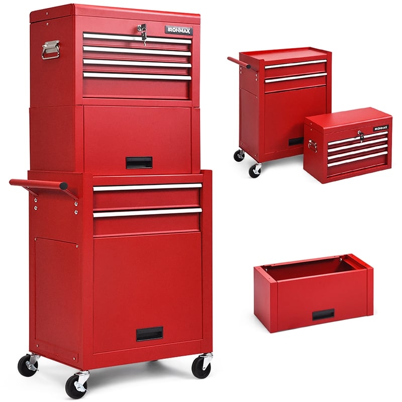 High Capacity 6 Drawer Rolling Tool Chest Storage Cabinet Toolbox Red