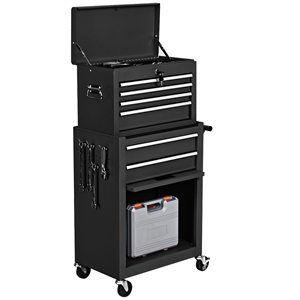 2 in 1 Rolling Cabinet Storage Chest Box Organizer w/6 Drawers Black
