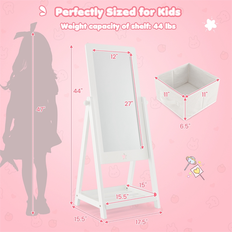 Freestanding Full Length Dressing Mirror withShelf Storage Bin White