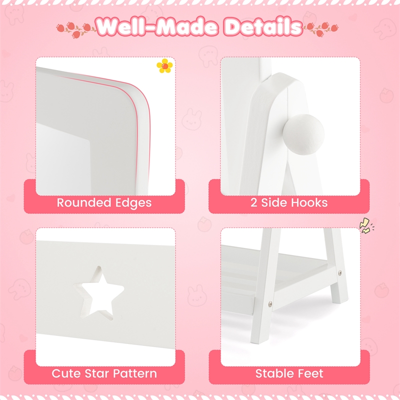 Freestanding Full Length Dressing Mirror withShelf Storage Bin White