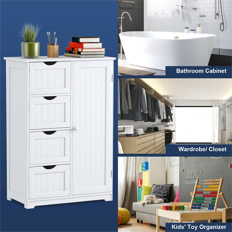 Bathroom Storage Wooden 4 Drawer Cabinet Cupboard 2 Shelves White