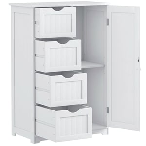 Bathroom Storage Wooden 4 Drawer Cabinet Cupboard 2 Shelves White