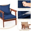 4PCS Outdoor Rattan Furniture Set Acacia Wood Table Cushioned Sofa Chair Navy