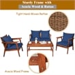 4PCS Outdoor Rattan Furniture Set Acacia Wood Table Cushioned Sofa Chair Navy