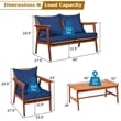 4PCS Outdoor Rattan Furniture Set Acacia Wood Table Cushioned Sofa Chair Navy
