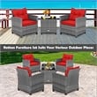 3PCS Patio Rattan Furniture Bistro Set Sofas Side Table Armrest Red