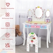 Kids Vanity Princess Makeup Dressing Table Chair Set w/Mirror White