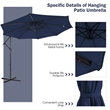 10FT Cantilever Solar Powered 32LED Lighted Patio Offset Umbrella Outdoor Navy