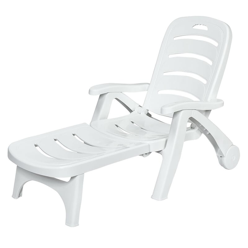 Adjustable Folding Patio Chaise Deck Chair Lounger 5 Position Recliner White