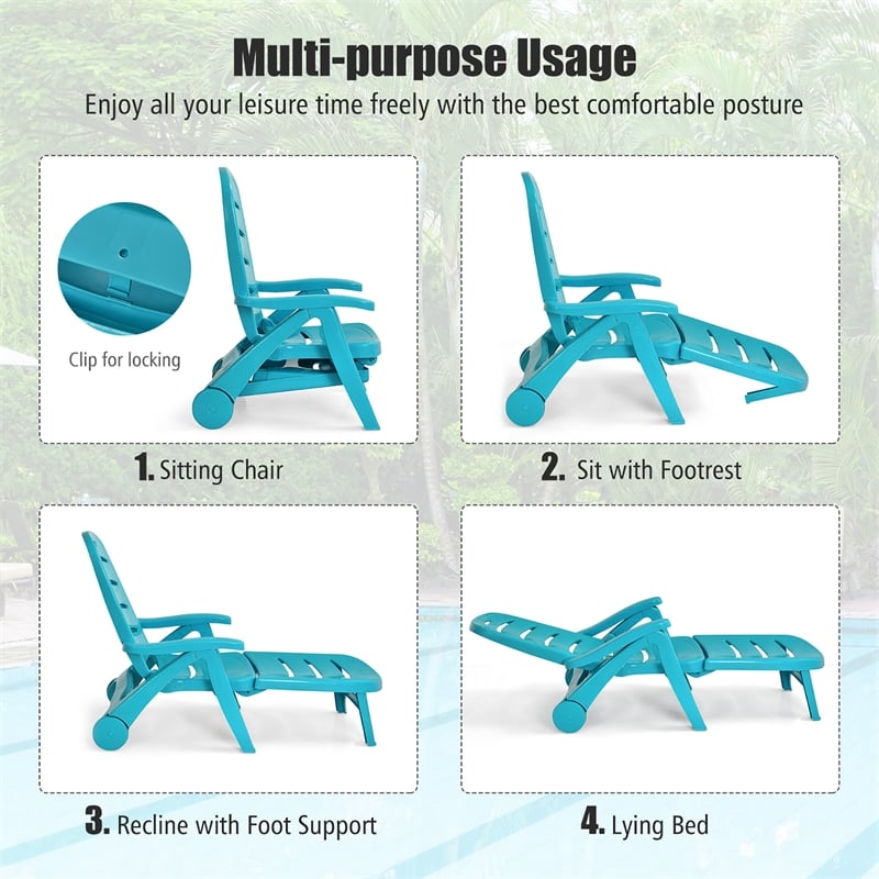 Adjustable Folding Patio Chaise Deck Chair Lounger 5 Position Recliner Turquoise