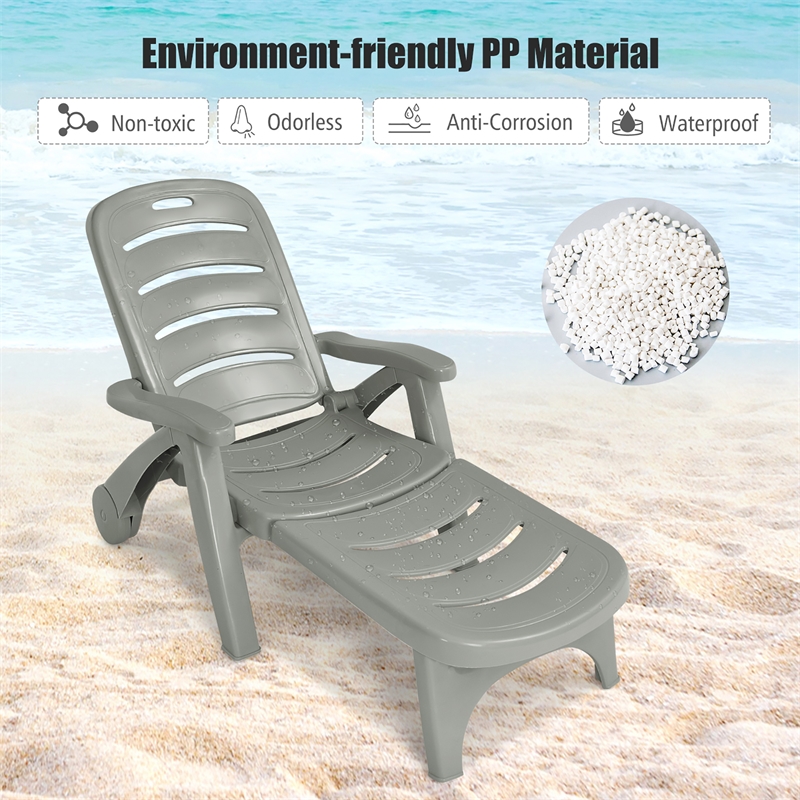 Adjustable Folding Patio Chaise Deck Chair Lounger 5 Position Recliner Gray