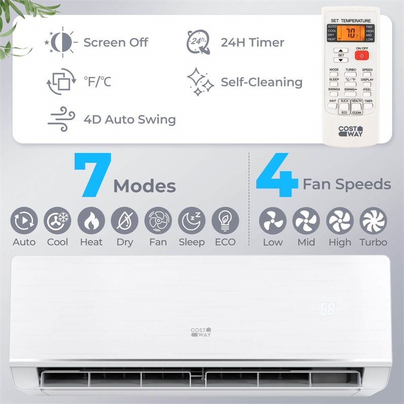 12000 BTU Mini Split Air Conditioner Metal White