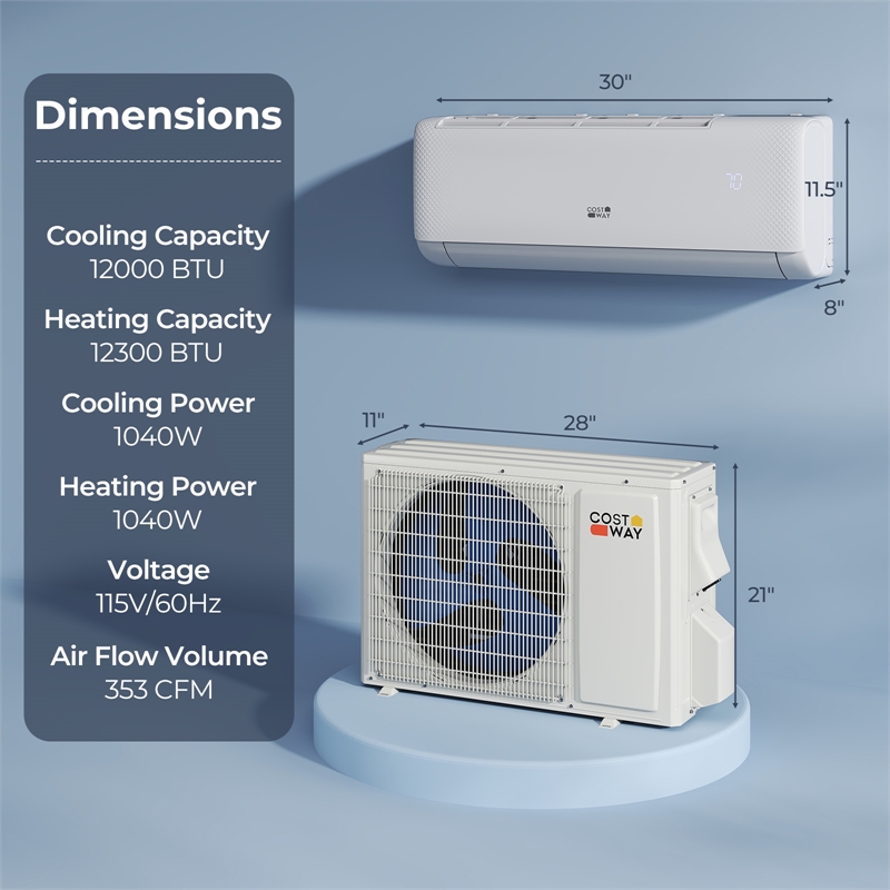 12000BTU Wifi Enabled Mini Split AC White