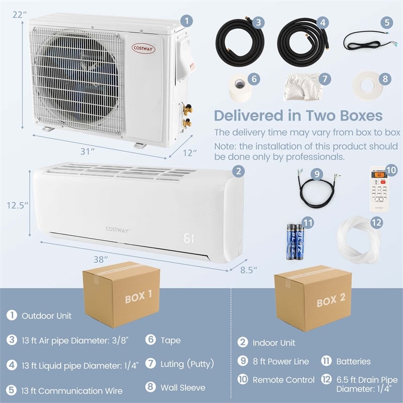18000 BTU Mini Split Air Conditioner AC Unit White Metal